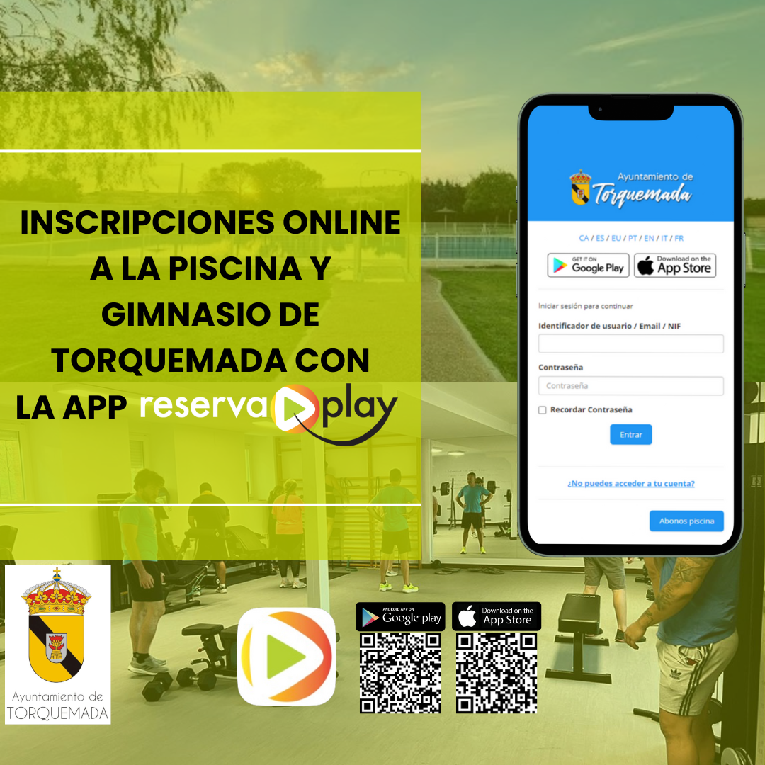 Inscripciones Online a la piscina y gimnasio de Torquemada con la APP ReservaPlay